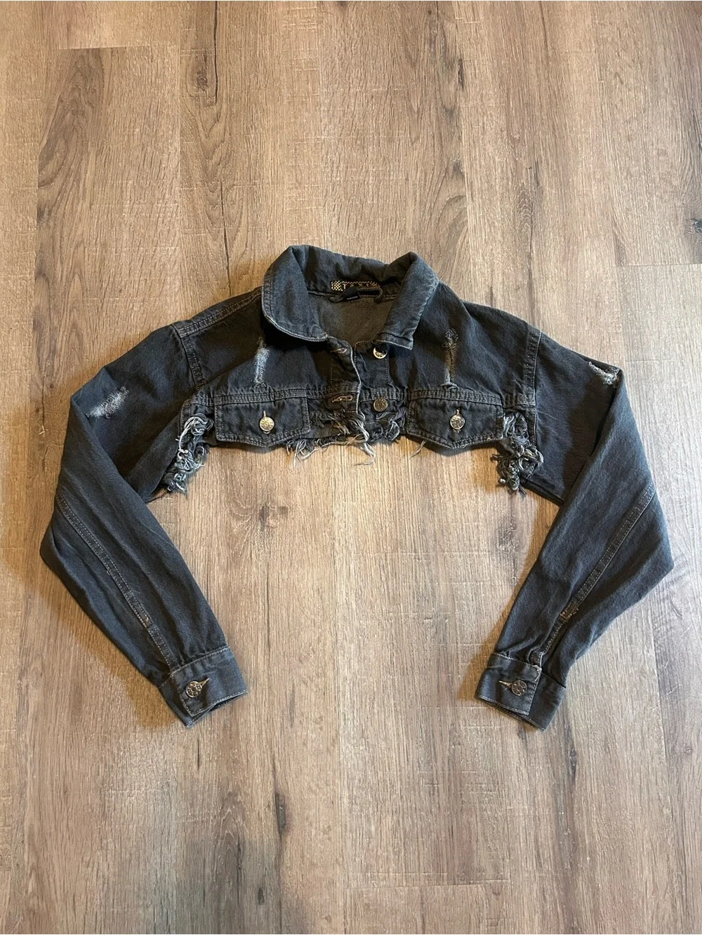 Taxi Cropped Distressed Black Denim Jacket Y2K size Women’s Small